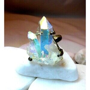 Angel Aura Druzy Quartz Cluster Sterling Silver Ring Sz  8  OOAK Handmade